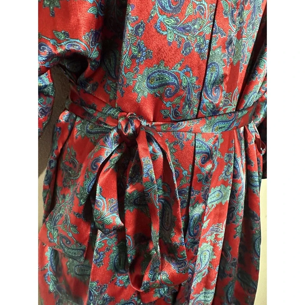 VTG Victoria's Secret Gold Label Paisley Kimono Robe - Red Jewel Tone 80s/90s OS